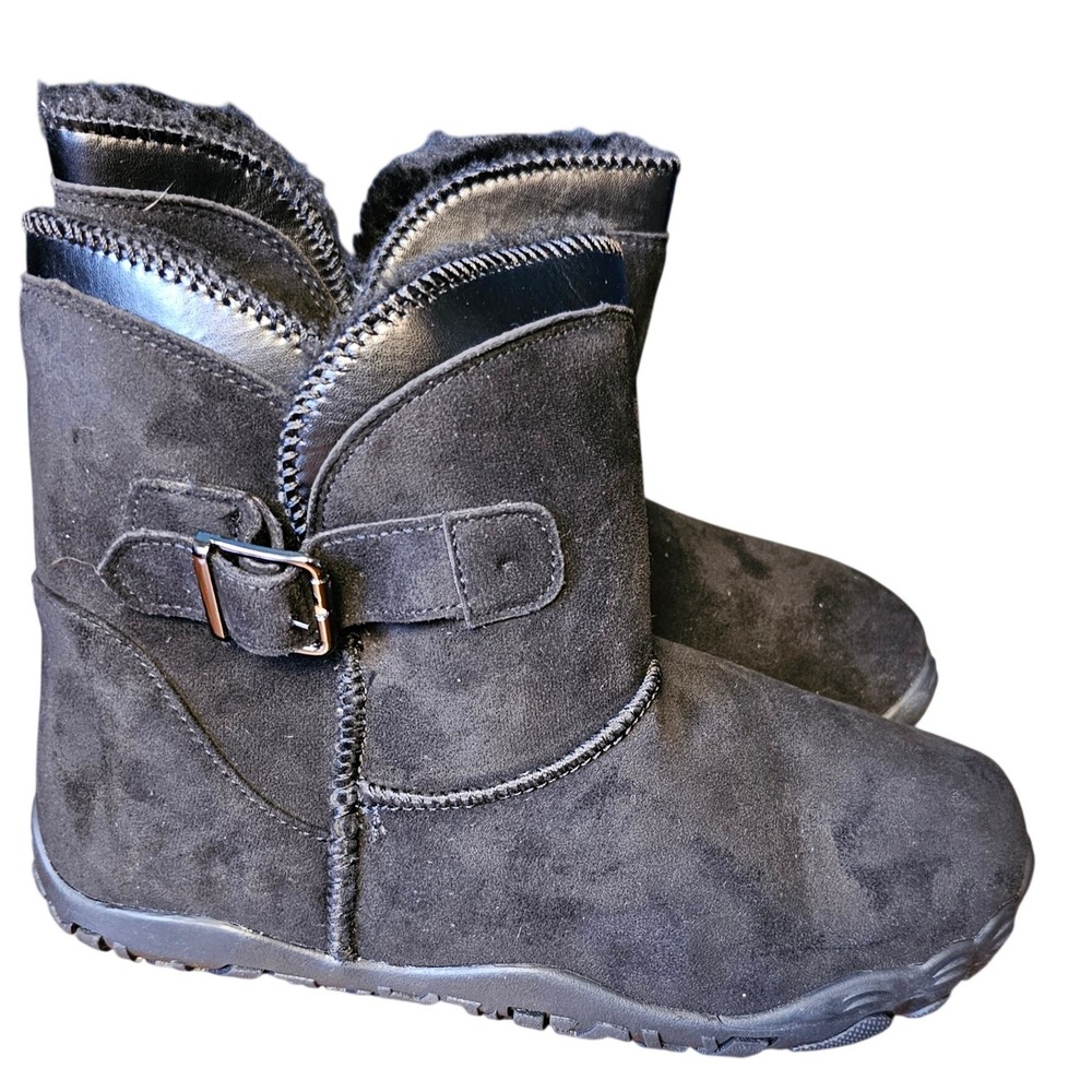 Black Faux Suede Fur Lined Barefoot Minimalist Ankle Boots Size 41 S2025-1812